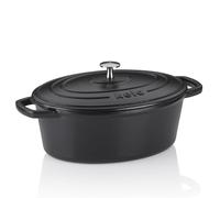 asador kela de hierro fundido ovalado de 4 litros, Dutch Oven CALIDO, asador de hierro fundido de inducción con tapa, olla de hierro fundido para hornear pan, esmaltada, negra