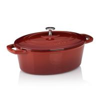 asador kela de hierro fundido ovalado de 4 litros, Dutch Oven CALIDO, asador de inducción de hierro fundido con tapa, olla de hierro fundido para hornear pan, esmaltada, roja