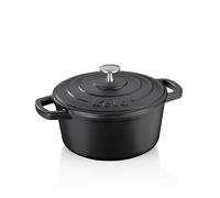 asador kela de hierro fundido redondo 2,5 litros, Dutch Oven CALIDO, asador de inducción de hierro fundido con tapa, olla de hierro fundido para hornear pan, esmaltada, negra