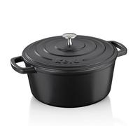 asador kela de hierro fundido redondo 4,6 litros, Dutch Oven CALIDO, asador de inducción de hierro fundido con tapa, olla de hierro fundido para hornear pan, esmaltada, negra