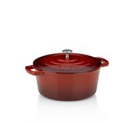 asador kela de hierro fundido redondo 4,6 litros, Dutch Oven CALIDO, asador de inducción de hierro fundido con tapa, olla de hierro fundido para hornear pan, esmaltado, rojo