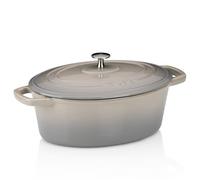 asador kela hierro fundido ovalado 4 litros, Horno holandés CALIDO, asador de inducción de hierro fundido con tapa, olla de hierro fundido para hornear pan, esmaltada, gris claro