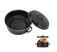 Asador Redondo Con Tapa, Bandeja Para Asar Con Rejilla, Olla Para Barbacoa Negra, Bandeja Para Asar Con Tapa, Bandeja Para Asar Antiadherente Con Tapa Y Estante Para Batatas Asadas Y Castañas(26cm)