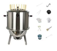 Asador Vertical de Carbón con Indicador de Temperatura Barbacoa de Acero Inoxidable con Diversos Accesorios Calentamiento Uniforme de 360° for Asar Pato, Pavo, Ganso, Cordero, Cerdo