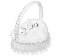 ASAKKURA Almohada para Anillos de Boda Mini de Encaje Color Marfil con Asa, Cojín Corazón para Ceremonia Nupcial, Soporte Portátil para Alianzas y Suministros para Eventos