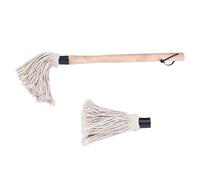 ASAKKURA Cepillo de Cocina para Barbacoa Mango de Madera Resistente al Calor, Pincel para Untar Aceite de Hilo de Algodón Natural, Juego 2 Cepillos de Repuesto, Adecuado para Parrilla