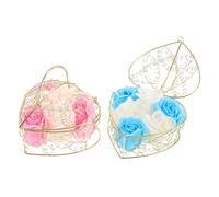 ASAKKURA Cesta de Flores de Jabón de Rosas Portátil con Forma de Corazón Alambre de Metal Flores de Jabón Decorativas Hechas a Mano