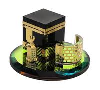 ASAKKURA Conjunto de Obsequio de Cristal Redondo Modelo Kaaba Islámica para Decoración de Escritorio y Salpicadero de Coche, Adecuado como Recuerdo de Viaje y Eid Mubarak