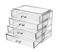 ASAKKURA Contenedor de Cosméticos Tipo Cajón Grande Transparente, Organizador Acrílico de 4 Capas Pequeño, Caja de Almacenamiento para Maquillaje y Joyas, Estuche para Mesa y Tocador, Uso