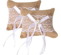 ASAKKURA de Almohadas de Yute y Encaje para Anillos de Boda 2 Piezas Detalles Finos, Estilo Rústico y Elegante, Accesorio Adecuado para Fiesta de Compromiso