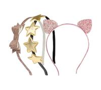 ASAKKURA Diadema 3 Piezas y Lazo de Estrella Brillante Orejas de Gato de Purpurina Material de Glitter y Hierro, Diseño Elegante y Resistente para Niñas en Picnic o Cumpleaños