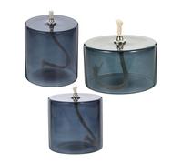 ASAKKURA Juego de 3 Lámparas de Aceite Recargables de Vidrio Gris Oscuro, Tamaños Pequeño, Mediano y Grande, con Mecha Metálica para Decoración de Mesa en Bodas, Fiestas y Ambiente