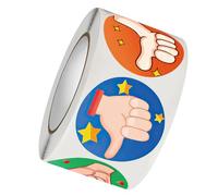 ASAKKURA Pegatinas Motivacionales Rollo 500 Unidades 2,5 Cm Redondas Diseños de Pulgar para Recompensas en Aula Infantil y Refuerzo Positivo