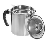 ASAKKURA Recipiente Separador de Grasa de Tocino de Acero Inoxidable 410 con Colador de Malla Fina, Contenedor para Aceite de Cocina 1.8l con Mango Plástico, Filtro Resistente Reutilizable