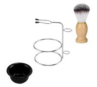 ASAKKURA Soporte de Cepillo de Afeitar para Hombre en Acero Inoxidable, Tazón para Brocha de Afeitar de Madera de Haya y Nylon Amarillo, Kit de Afeitado Jabonera para Cuidado Diario y Baño