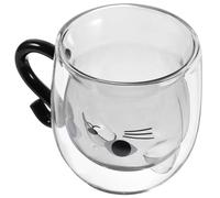 ASAKKURA Taza de Café para Mantener Bebidas Calientes o Frías Doble Pared Diseño Adorable de Vidrio Forma de Gato y Protección contra Quemaduras para Oficina y Hogar