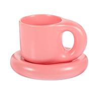 ASAKKURA Taza de Cerámica Rosa de 300 Ml con Platillo, Set de Taza de Café Multifunción para Leche y Té, Diseño Nórdico Minimalista, Apta para Bebidas Calientes, Paquete con Espuma