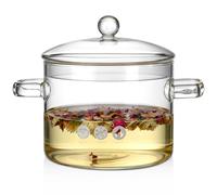 ASAKKURA Tazón de Vidrio Transparente para Cocinar con Tapa, Olla Sopera Resistente a Altas Temperaturas 1350 Ml, Frutero de Cristal para Ensalada y Fideos, Apto para Estufa y Microondas