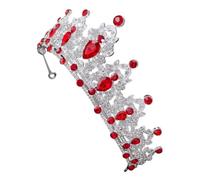 ASAKKURA Tiara de Boda Barroca de Reina en Color Rojo y Plateado, Accesorio Cabello Cristales, Diadema para Novias, Fiestas, Cumpleaños y Eventos Obsequios
