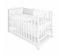 Asalvo 12371 - Cuna de madera, 120 x 60 cm, color blanco | Con ruedas y lateral abatible, somier de lamas regulable en 3 alturas, desde recién nacido hasta 20 kg, certificada EN 716