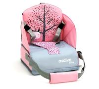 Asalvo BOOSTER CUSCUS Trona de Viaje Portatil para bebés, Asiento elevador para comer, Plegable, Arnés de seguridad, Bolsillo incorporado, Respaldo 25 cm, Desde 6 meses hasta 15 kg, Nórdica Rosa