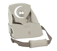 Asalvo BOOSTER CUSCUS Trona de Viaje Portatil para bebés, Asiento elevador para comer, Plegable, Arnés de seguridad, Bolsillo incorporado, Respaldo 25 cm, Desde 6 meses hasta 15 kg (Búho)