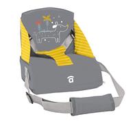 Asalvo BOOSTER CUSCUS Trona de Viaje Portatil para bebés, Asiento elevador para comer, Plegable, Arnés de seguridad, Bolsillo incorporado, Respaldo 25 cm, Desde 6 meses hasta 15 kg (Perrito Gris)