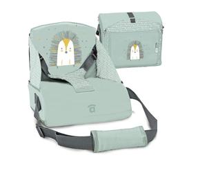 Asalvo BOOSTER CUSCUS Trona de Viaje Portatil para bebés, Asiento elevador para comer, Plegable, Arnés de seguridad, Bolsillo incorporado, Respaldo 25 cm, Desde 6 meses hasta 15 kg (Verde)