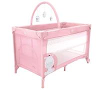 Asalvo COMPLET DÚO Baby, Cuna de Viaje, Doble Altura, Doble Bloqueo de Seguridad, Arco de Juegos, Plegado Compacto, Base Acolchada, Bolsa de Transporte, Desde el Nacimiento hasta 15 kg, Jirafa Rosa