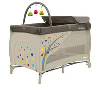 Asalvo Cuna de Viaje Completa con Doble Altura y Cambiador 0-15 kg - 120x60 cm - Plegado Compacto, Ruedas con Freno y Bolsa de Transporte (Arbol Beige)