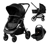 Asalvo HAPPY Trío Convertible, 3 en 1, Silla de Paseo, Carrito de bebé, Silla de Auto, Confortable, Segura, Capota extensible, Suspensión en las Ruedas, Freno trasero, Carga Máxima 23 kg, Negro