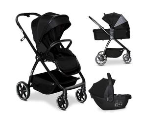 Asalvo RODAS Trío Convertible, 3 en 1, Silla de Paseo, Carrito de bebé, Silla de Auto, Confortable, Segura, Capota extensible, Suspensión en las Ruedas, Freno trasero, Carga Máxima 23 kg, Negro
