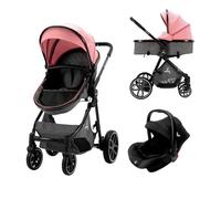 Asalvo SIDNEY 2 Trío Convertible 3 en 1, Silla de paseo, Carrito de bebé, Silla de Auto, Confortable, Segura, Capota extensible, Suspensión en las Ruedas, Freno trasero, Carga Máxima 23 kg, Rosa