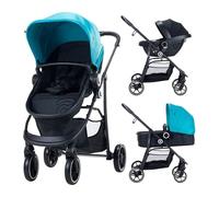 Asalvo Trio PORTO Cochecito Bebe 3 Piezas, 0-6 Años, hasta 22 kg, Plegable, Compacto y Reclinable Silla de Paseo, con Silla Coche Bebe, Accesorios, Silla reversible, Amplio capazo, Verde