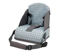 Asalvo TRONA DE VIAJE Portatil para bebés, Asiento elevador para comer, Plegable, Arnés de seguridad, Bolsillo incorporado, Respaldo 25 cm, Desde 6 meses hasta 15 kg, Estrellas Gris