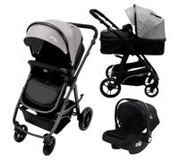 Asalvo TWO+ 2 Trío Convertible 3 en 1, Silla de Paseo, Carrito de bebé, Silla de Auto, Plegable, Compacto y Reclinable, Suspensión en las ruedas, Silla reversible, Amplio capazo, hasta 23 kg, Gris