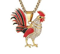 AsAlways Colgante chapado en oro de 18 quilates con incrustaciones de circonita cúbica, vintage, hip hop, rock, punk, tótem, amuleto, gallo, collar de regalo, Acero inoxidable, Circonia cúbica