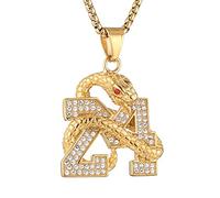 AsAlways Colgante de baloncesto chapado en oro de 18 quilates con incrustaciones de 24 leyendas de baloncesto con incrustaciones de circonita cúbica, hip hop, rock, punk, tótem, amuleto, serpiente,