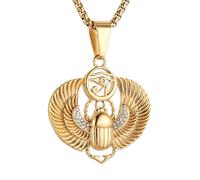 AsAlways Colgante de escarabajo egipcio chapado en oro de 18 quilates con incrustaciones de acero inoxidable CZ ojo de Ra Hip-hop Amuleto Collar Regalo de joyería, Acero inoxidable