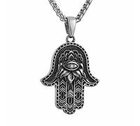 AsAlways Colgante de mano de Fátima de acero inoxidable, amuleto vintage, tallado en alivio del mal de ojo, collar de mano de Hamsa, regalos religiosos