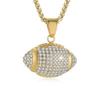 AsAlways Collar chapado en oro con colgante de fútbol americano con incrustaciones de circonita cúbica para hombres y niños jugadores de fútbol, regalo perfecto de joyería deportiva, Acero inoxidable