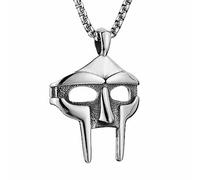 AsAlways Collar de acero inoxidable con diseño de máscara de MF DOOM para hip hop, rap, tótem para fiesta, regalo de joyería, 4.6 cm x 3.5 cm, Acero inoxidable, No es una piedra preciosa