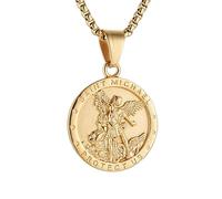 AsAlways Collar de arcángel Miguel para hombre, acero inoxidable, colgante de San Miguel, collar de ángel sagrado, joyería de protección, regalo, Acero inoxidable, Sin piedra preciosa