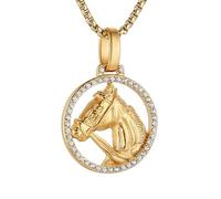AsAlways Collar de caballo para mujeres y hombres, acero inoxidable, hip hop, oro cabeza de caballo, collar de vaquero del oeste, joyería de regalo, Acero inoxidable, Circonia cúbica