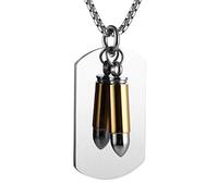 AsAlways Collar de urna de bala para cenizas, acero inoxidable, estilo militar, etiqueta de perro, cremación, conmemorativo, collar con colgante de bala, Acero inoxidable, No es una piedra preciosa