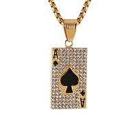 AsAlways Punk Rock Hip Hop Colgante con incrustaciones de circonita cúbica chapado en oro de 18 quilates de acero inoxidable As of Spades Jugando Carta de Poker Collar de 50 cm + cadena de 50 cm