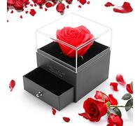 ASANMU Regalo para Rosa Eterna Artificial, Rosa Eterna Caja de Joyería Bella y la Bestia Rosa Caja de Joyería de la Madre Regalos Romántico para Esposa/Novia/San Valentín/Bodas/Cumpleaños/Madre