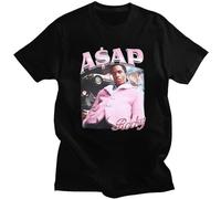 ASAP Rocky Portrait Graphic Aesthetics Hip Hop Casual Harajuku Unisex 100% Cotton Short-Sleeve T-Shirts Black L
