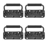 Asas Plegables Caja de Herramientas, 4 Piezas Mango de Resorte Plegable Acero Inoxidable con Asa de Goma para Caja de Herramientas, Caja de Almacenamiento (Negro)