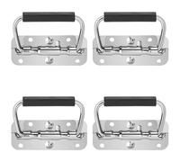 Asas Plegables Caja de Herramientas, 4 Piezas Mango de Resorte Plegable Acero Inoxidable con Asa de Goma para Caja de Herramientas, Caja de Almacenamiento (Plata)